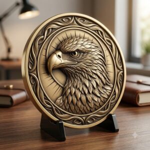 3D Bald Eagle Coin Engraving Relief, Patriotic Medallion Laser File