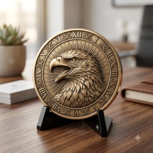 3D Bald Eagle Coin Engraving Relief, Patriotic Medallion Laser File