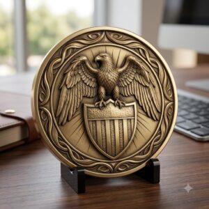 3D Bald Eagle Coin Engraving Relief, Patriotic Medallion Laser File