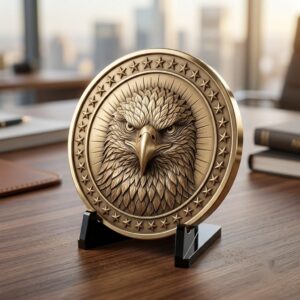3D Bald Eagle Coin Engraving Relief, Patriotic Medallion Laser File
