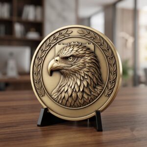 3D Bald Eagle Coin Engraving Relief, Patriotic Medallion Laser File