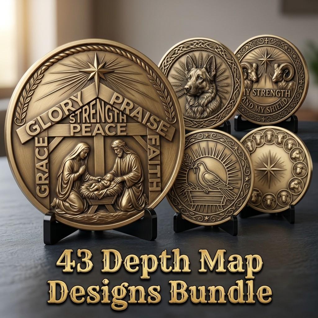 3D Christian Challenge Coin, Jesus Nativity Relief Depth Map Laser Design