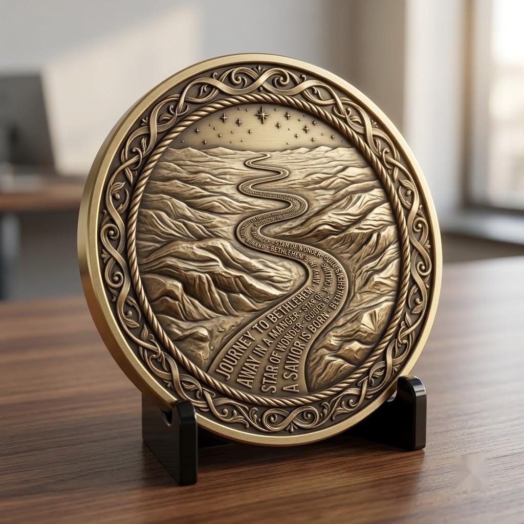3D Christian Challenge Coin, Jesus Nativity Relief Depth Map Laser Design