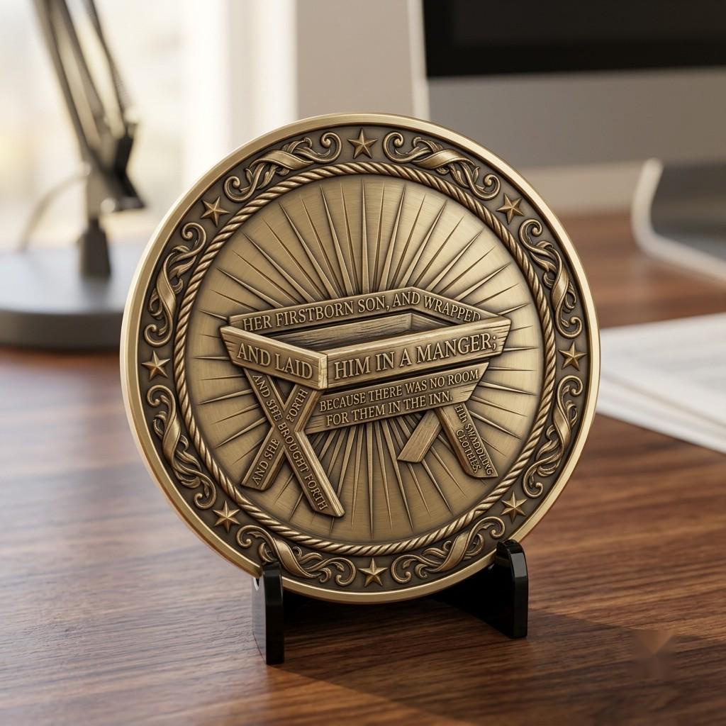3D Christian Challenge Coin, Jesus Nativity Relief Depth Map Laser Design