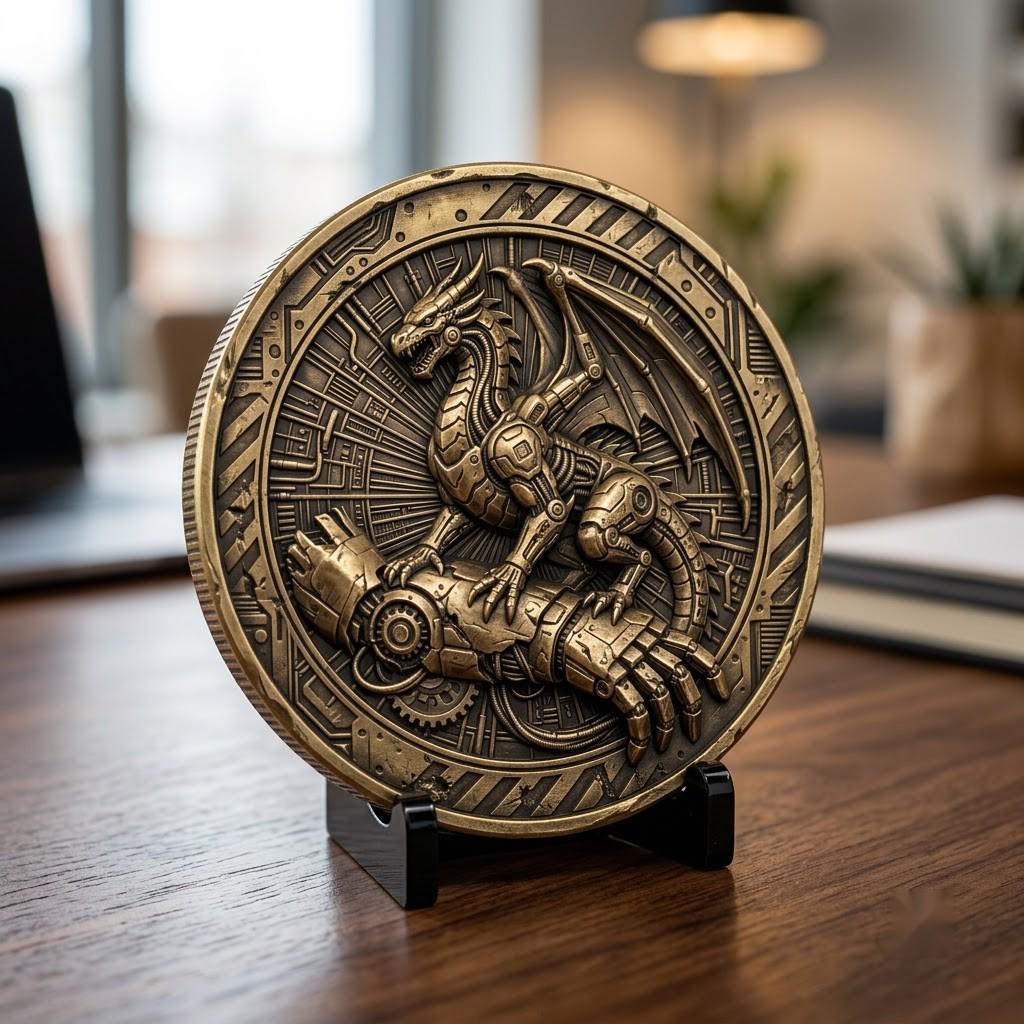 3D Dragon Relief PNG, Mountain Forest Art, Challenge Coin Laser File Bundle