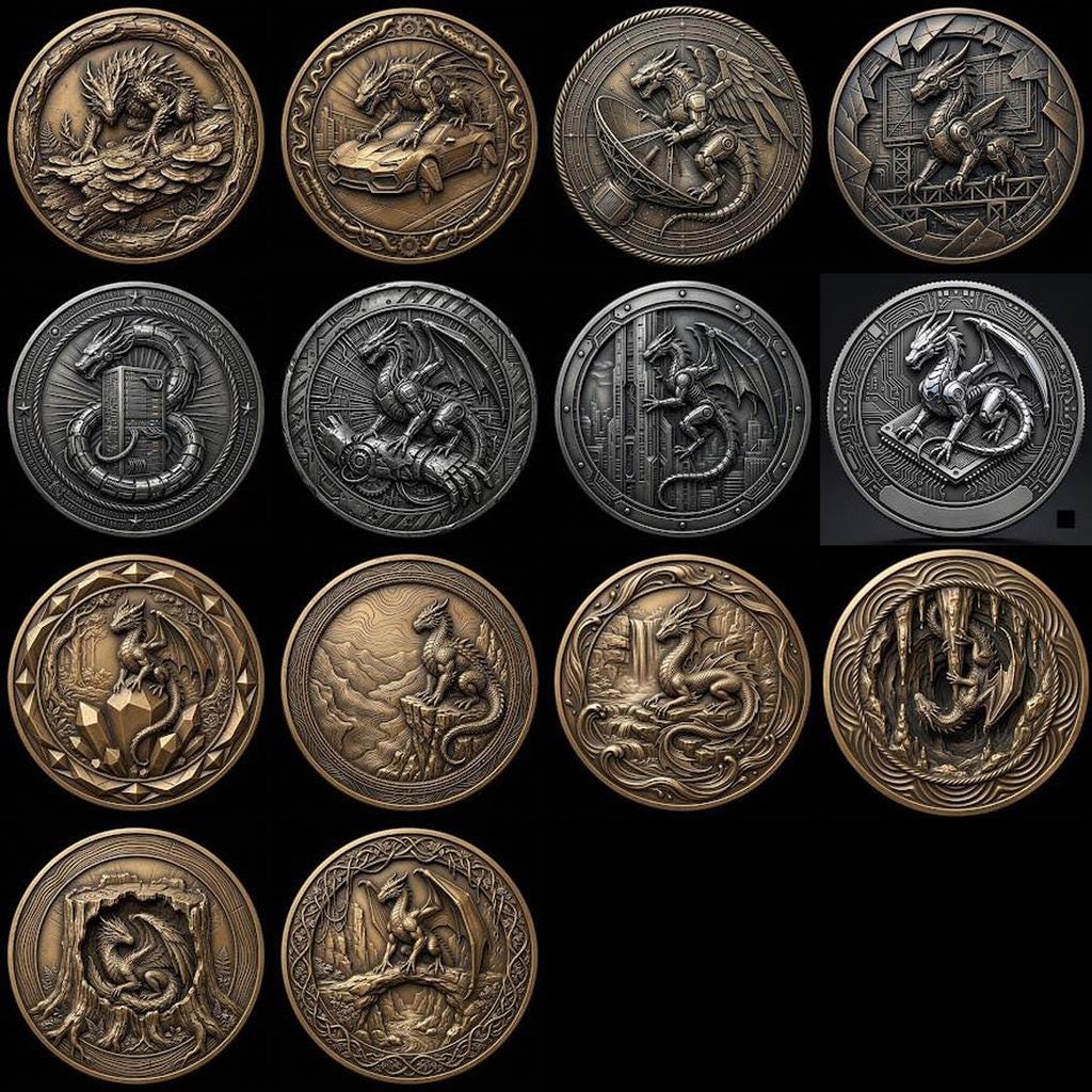 3D Dragon Relief PNG, Mountain Forest Art, Challenge Coin Laser File Bundle