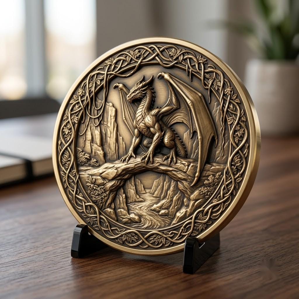 3D Dragon Relief PNG, Mountain Forest Art, Challenge Coin Laser File Bundle