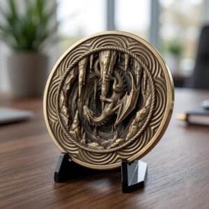 3D Dragon Relief PNG, Mountain Forest Art, Challenge Coin Laser File Bundle