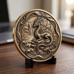 3D Dragon Relief PNG, Mountain Forest Art, Challenge Coin Laser File Bundle