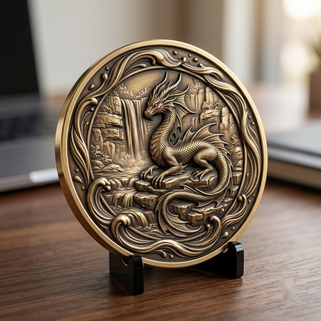 3D Dragon Relief PNG, Mountain Forest Art, Challenge Coin Laser File Bundle