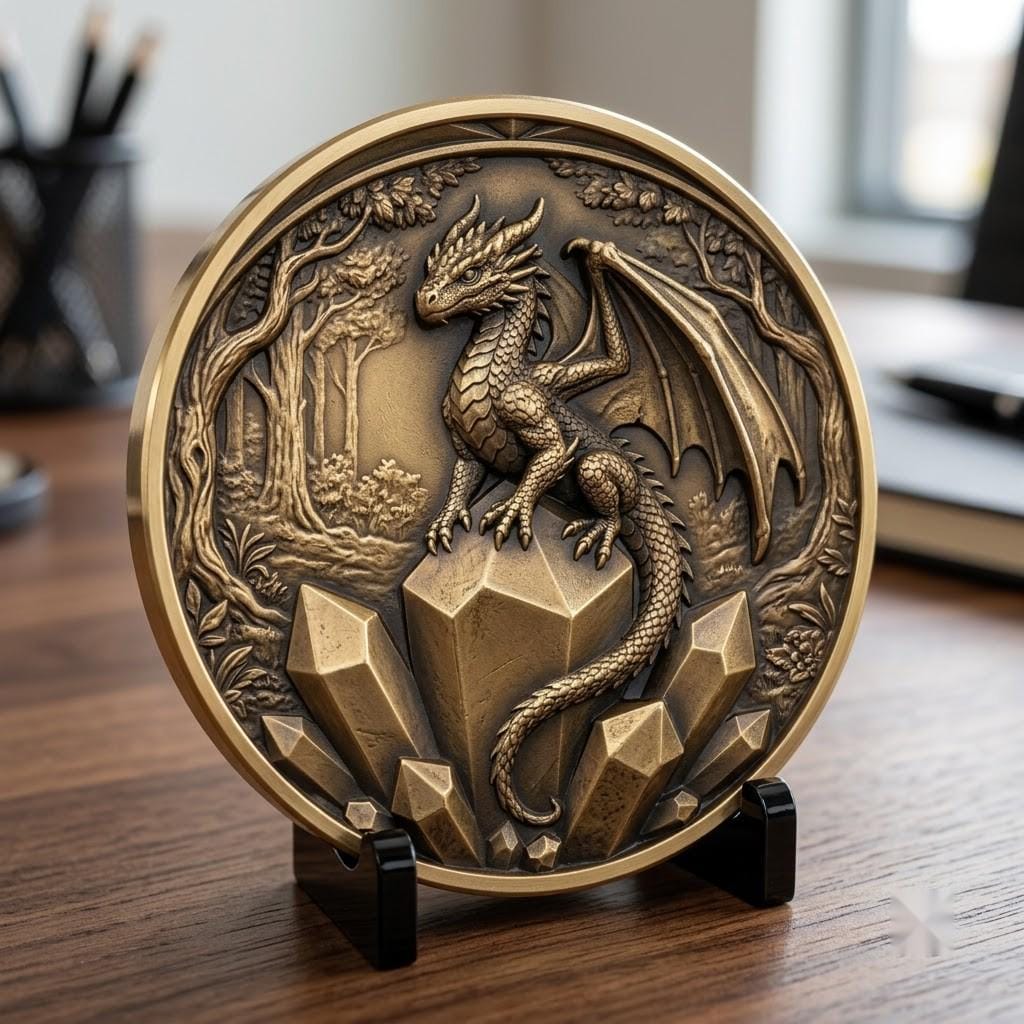 3D Dragon Relief PNG, Mountain Forest Art, Challenge Coin Laser File Bundle