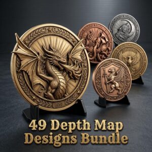 49 Mythical Beast Coin Engraving Depth Maps, Laser Medallion Relief Art
