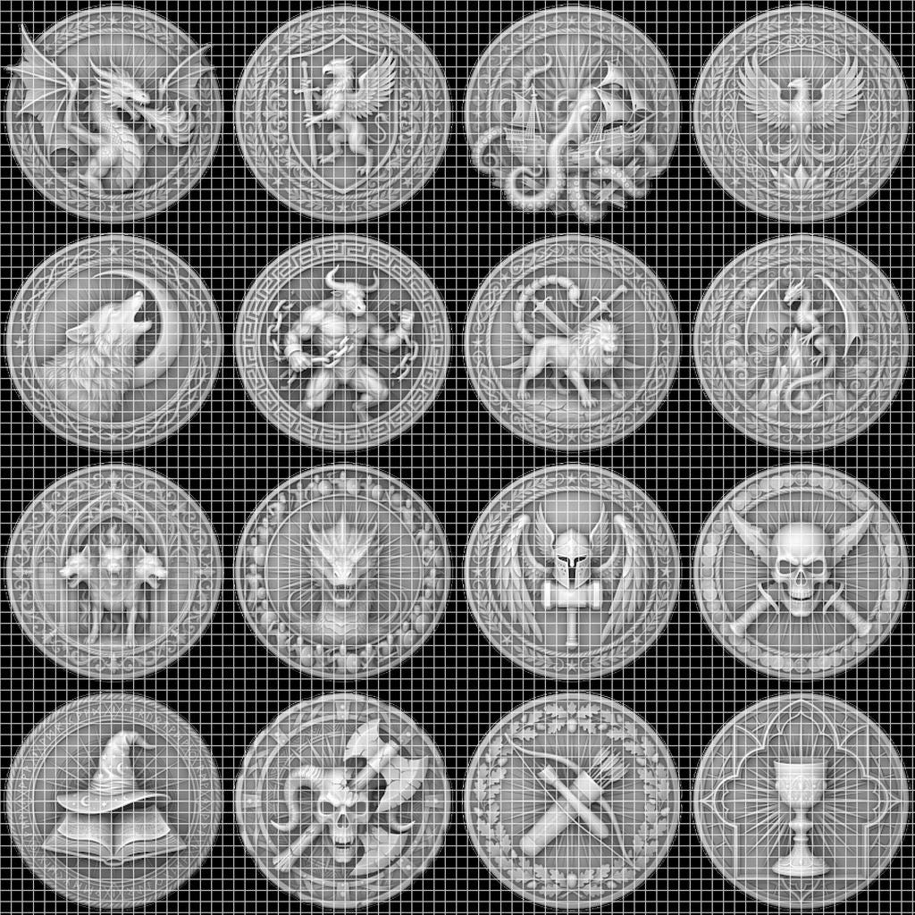 49 Mythical Beast Coin Engraving Depth Maps, Laser Medallion Relief Art
