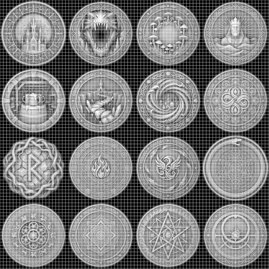 49 Mythical Beast Coin Engraving Depth Maps, Laser Medallion Relief Art
