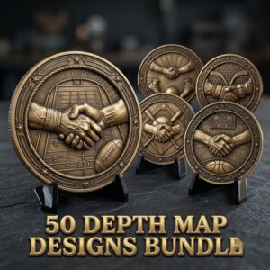 50 Challenge Coin Depth Map Files, 3D Relief Laser Bundle, Sportsmanship PNG