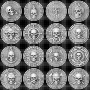 50 Tactical Skull Challenge Coin 3D Relief PNGs, Laser Engraving Depth Maps