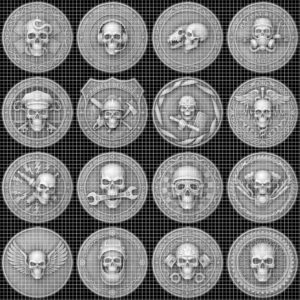 50 Tactical Skull Challenge Coin 3D Relief PNGs, Laser Engraving Depth Maps