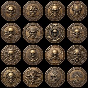 50 Tactical Skull Challenge Coin 3D Relief PNGs, Laser Engraving Depth Maps
