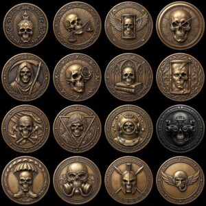 50 Tactical Skull Challenge Coin 3D Relief PNGs, Laser Engraving Depth Maps