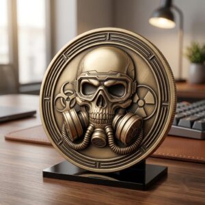 50 Tactical Skull Challenge Coin 3D Relief PNGs, Laser Engraving Depth Maps