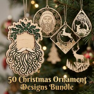 50 Vintage Santa Ornament Bundle, Layered Christmas Baubles, Wood Decor