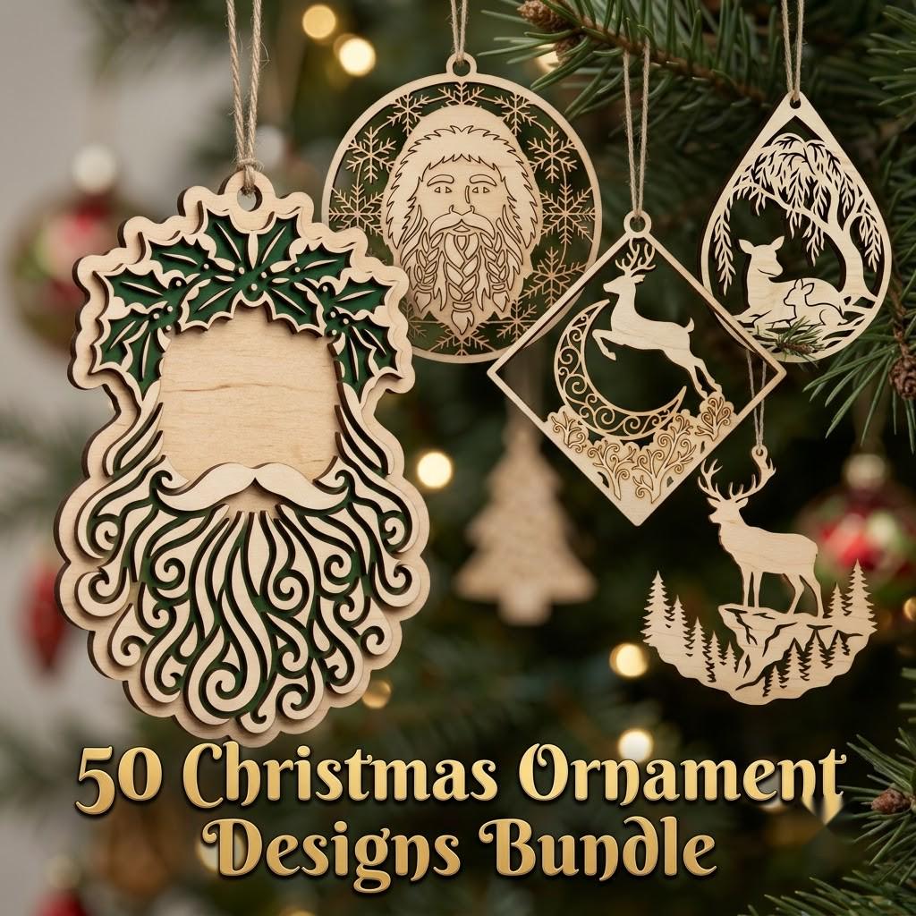 50 Vintage Santa Ornament Bundle, Layered Christmas Baubles, Wood Decor