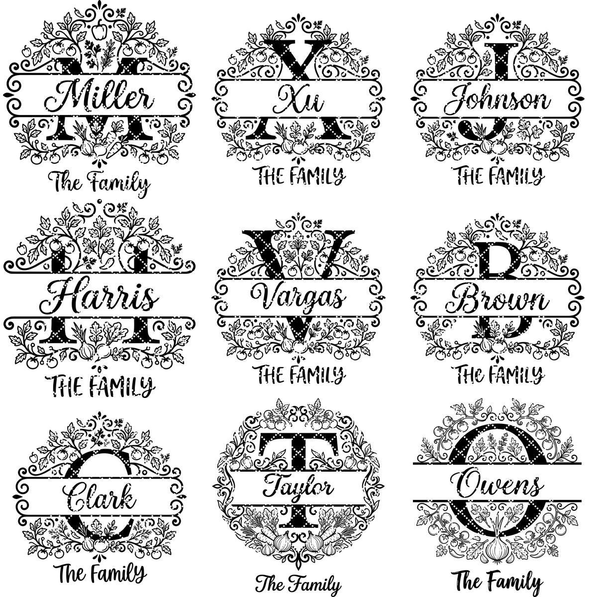Alphabet Monogram Svg Bundle, Family Name Files, Split Letter Designs For Engraving