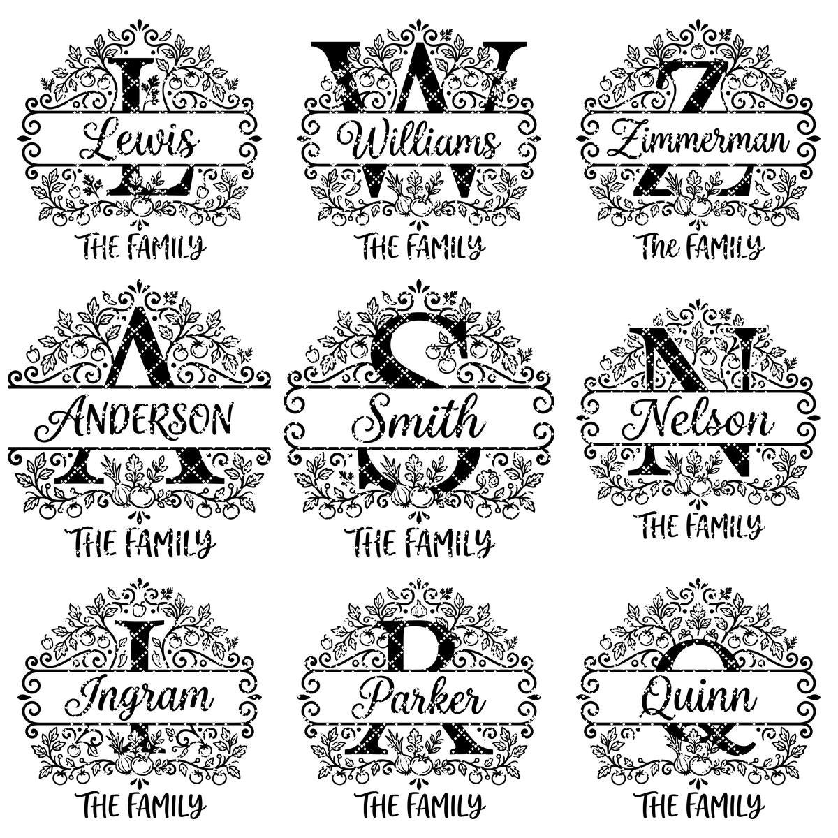Alphabet Monogram Svg Bundle, Family Name Files, Split Letter Designs For Engraving
