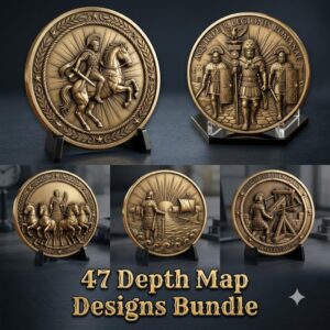 Ancient Rome Coin Engraving, High Relief Depth Map, Roman Emperor Medallion Art