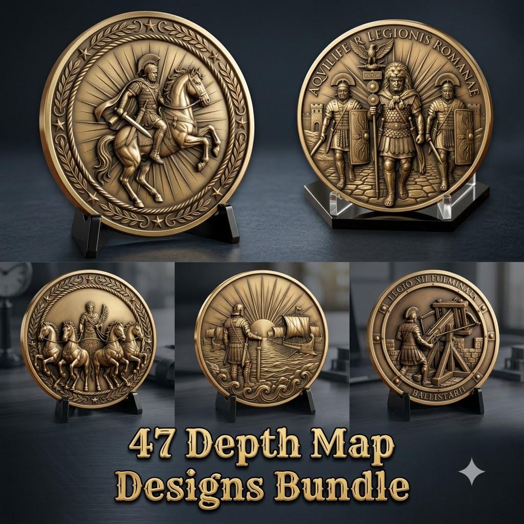 Ancient Rome Coin Engraving, High Relief Depth Map, Roman Emperor Medallion Art