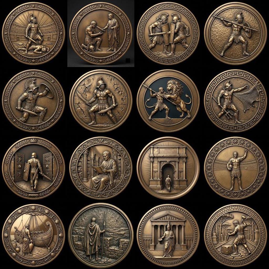Ancient Rome Coin Engraving, High Relief Depth Map, Roman Emperor Medallion Art