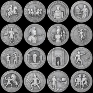 Ancient Rome Coin Engraving, High Relief Depth Map, Roman Emperor Medallion Art