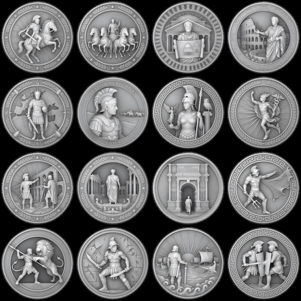 Ancient Rome Coin Engraving, High Relief Depth Map, Roman Emperor Medallion Art