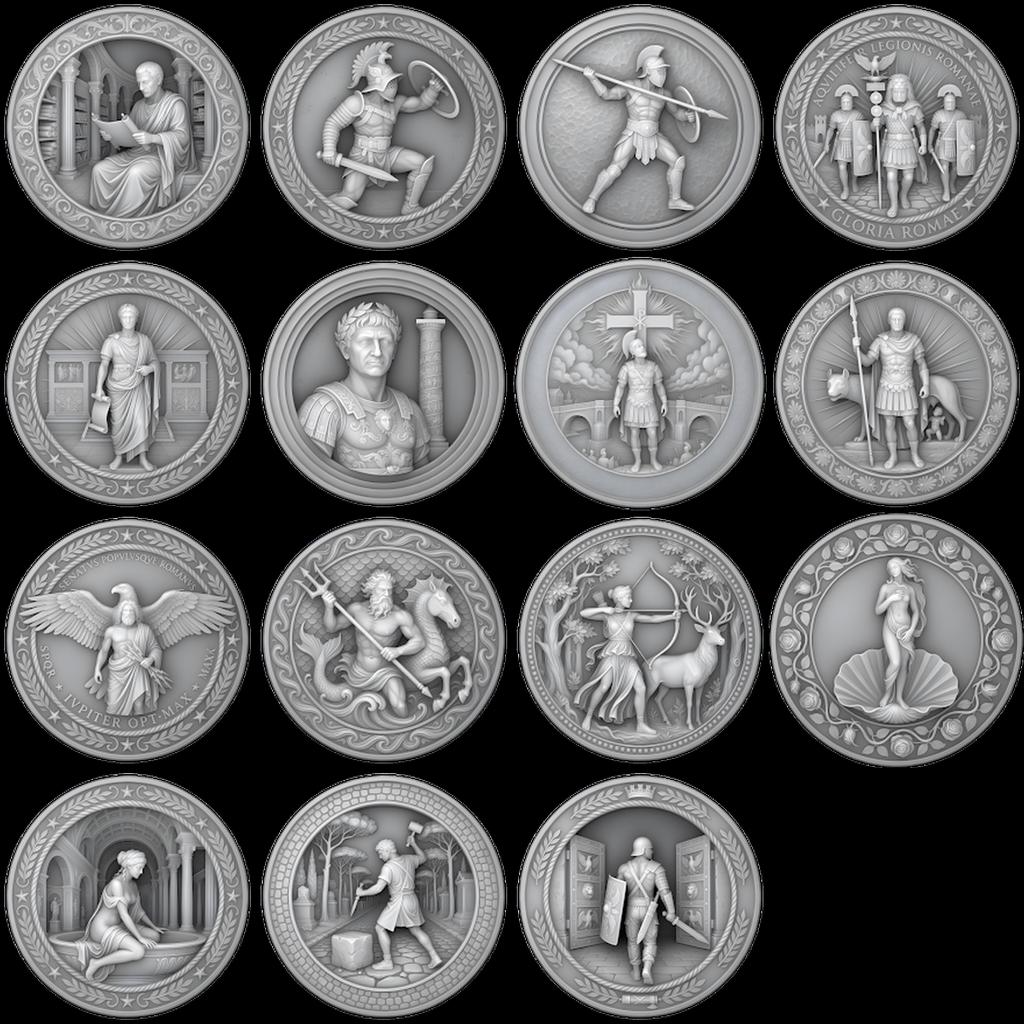 Ancient Rome Coin Engraving, High Relief Depth Map, Roman Emperor Medallion Art