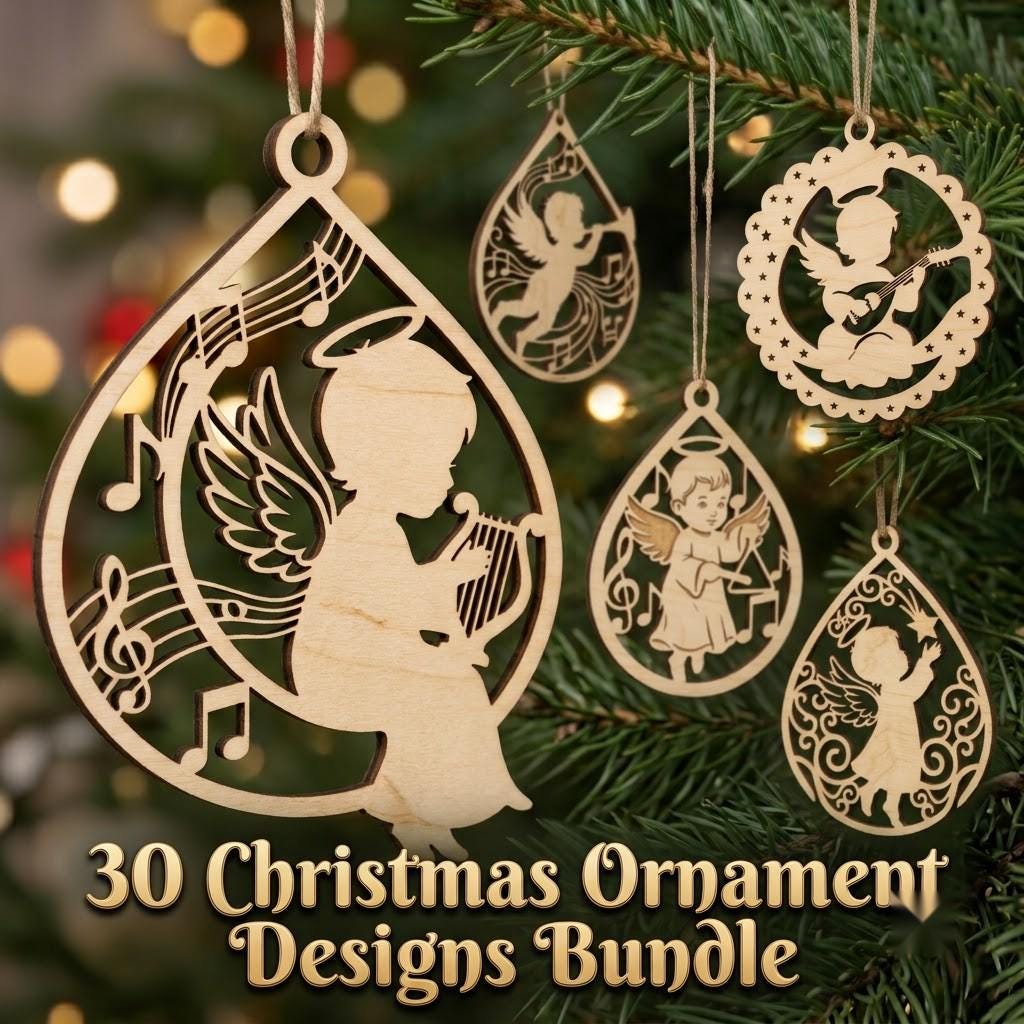 Angel Ornament Laser File Bundle, Musical Cherubs, Renaissance Christmas Decor