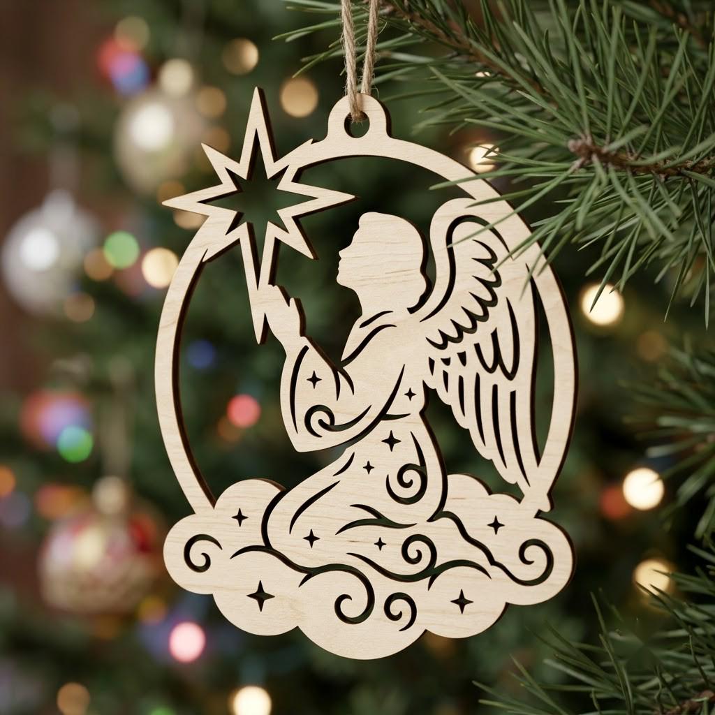 Angel Ornament SVG Bundle, Laser Cut Christmas Baubles, Celestial Moon And Stars, Heavenly Night Sky, 50 Wood Decor Designs