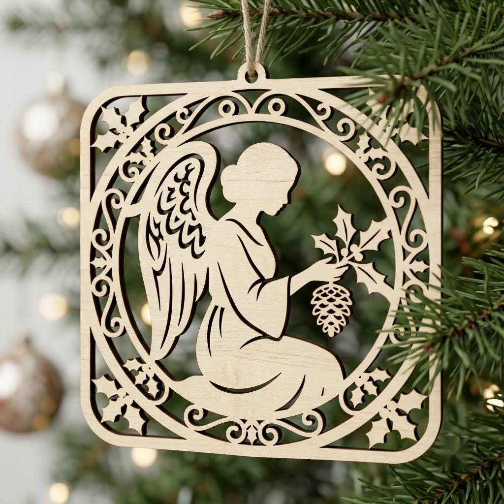 Angel Ornament SVG Bundle, Laser Cut Christmas Baubles, Celestial Moon And Stars, Heavenly Night Sky, 50 Wood Decor Designs