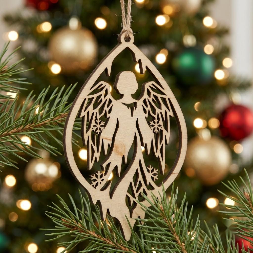 Angel Ornament SVG Bundle, Laser Cut Christmas Baubles, Celestial Moon And Stars, Heavenly Night Sky, 50 Wood Decor Designs