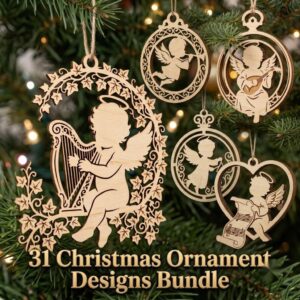Angel Ornament Svg, Laser Cut Christmas Cherub Bundle, Musical Baby Vector File, Renaissance Holiday Decor 31 Designs