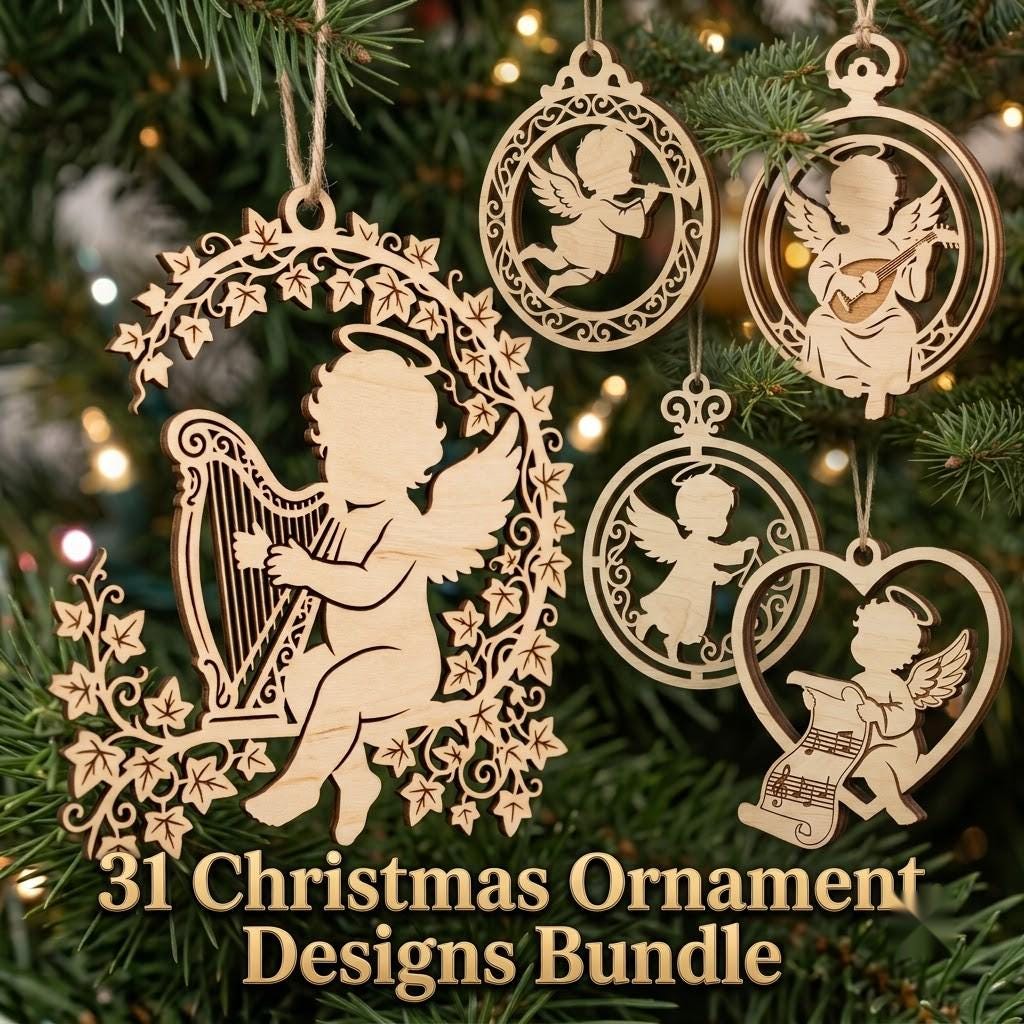 Angel Ornament Svg, Laser Cut Christmas Cherub Bundle, Musical Baby Vector File, Renaissance Holiday Decor 31 Designs