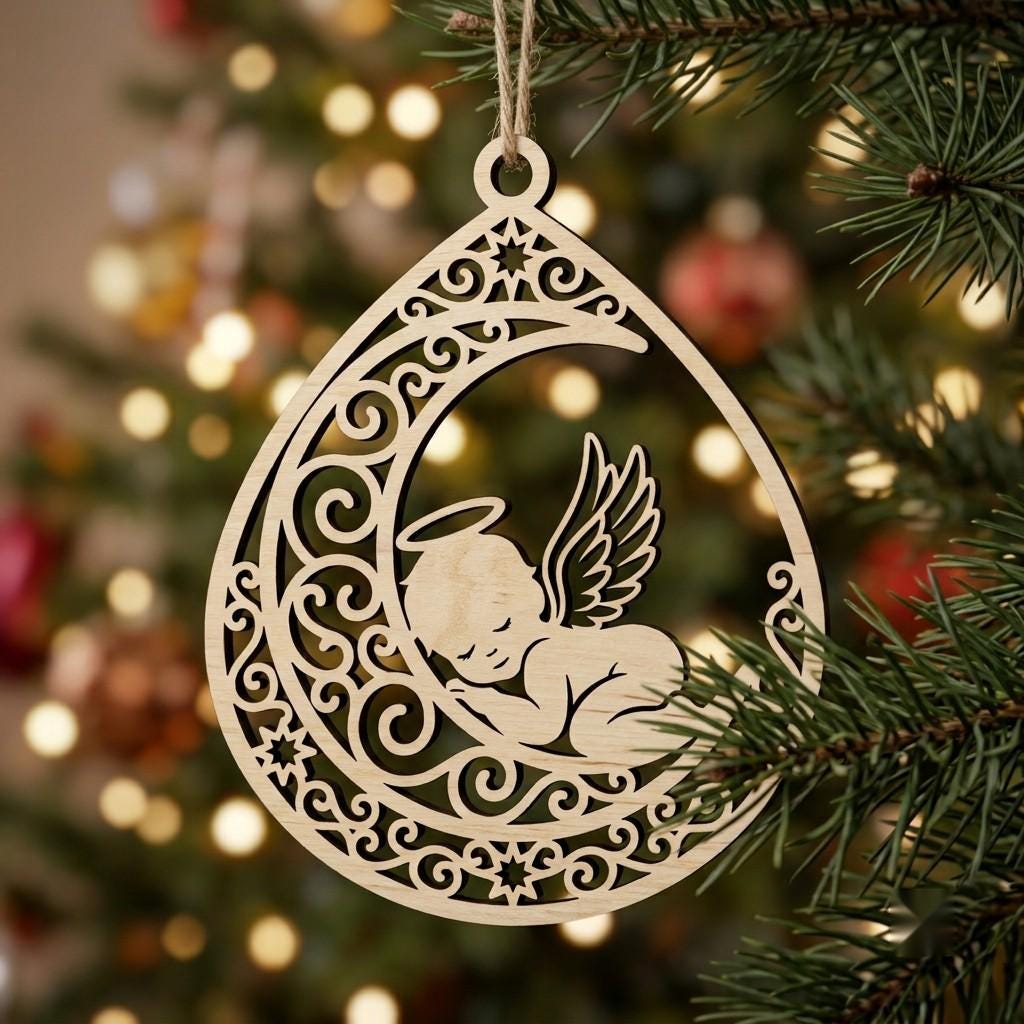 Baby Angel Christmas Ornament File, Celestial Cherub Nursery Decor, Memorial Bauble