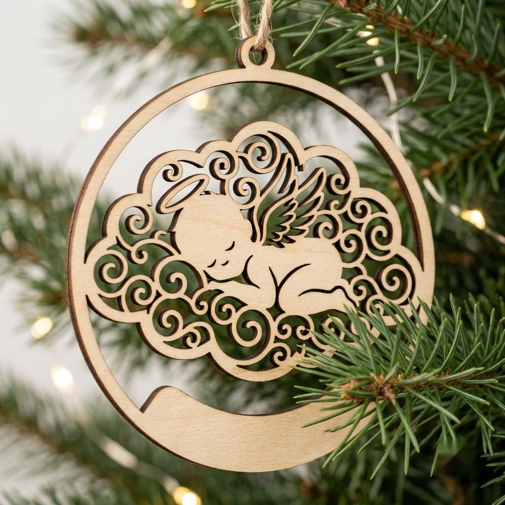 Baby Angel Christmas Ornament File, Celestial Cherub Nursery Decor, Memorial Bauble