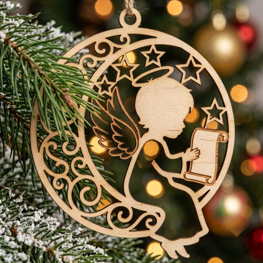 Baby Angel Nativity Ornament, Praying Cherub Manger Scene, Christian Christmas Decor