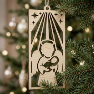 Baby Angel Nativity Ornament, Praying Cherub Manger Scene, Christian Christmas Decor
