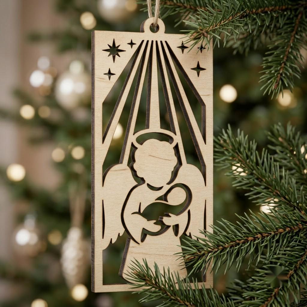 Baby Angel Nativity Ornament, Praying Cherub Manger Scene, Christian Christmas Decor
