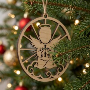 Baby Angel Nativity Ornament, Praying Cherub Manger Scene, Christian Christmas Decor