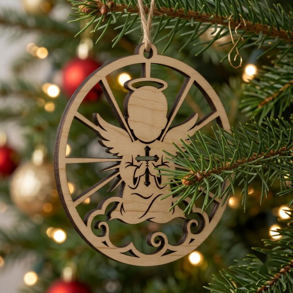 Baby Angel Nativity Ornament, Praying Cherub Manger Scene, Christian Christmas Decor