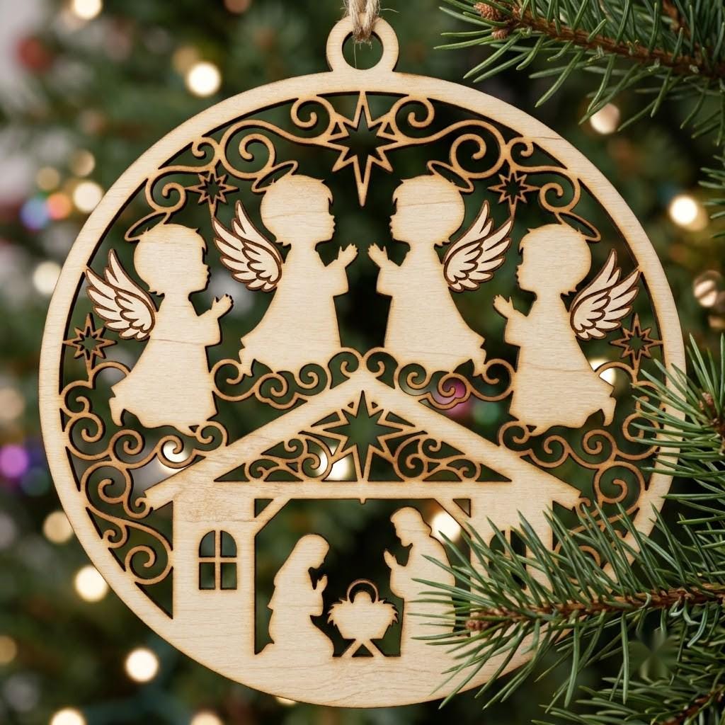 Baby Angel Nativity Ornament, Praying Cherub Manger Scene, Christian Christmas Decor