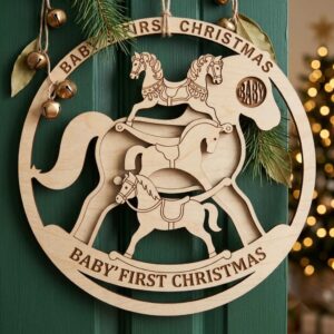 Baby First Christmas Door Sign, New Home Key Keepsake, Milestone Ornament File