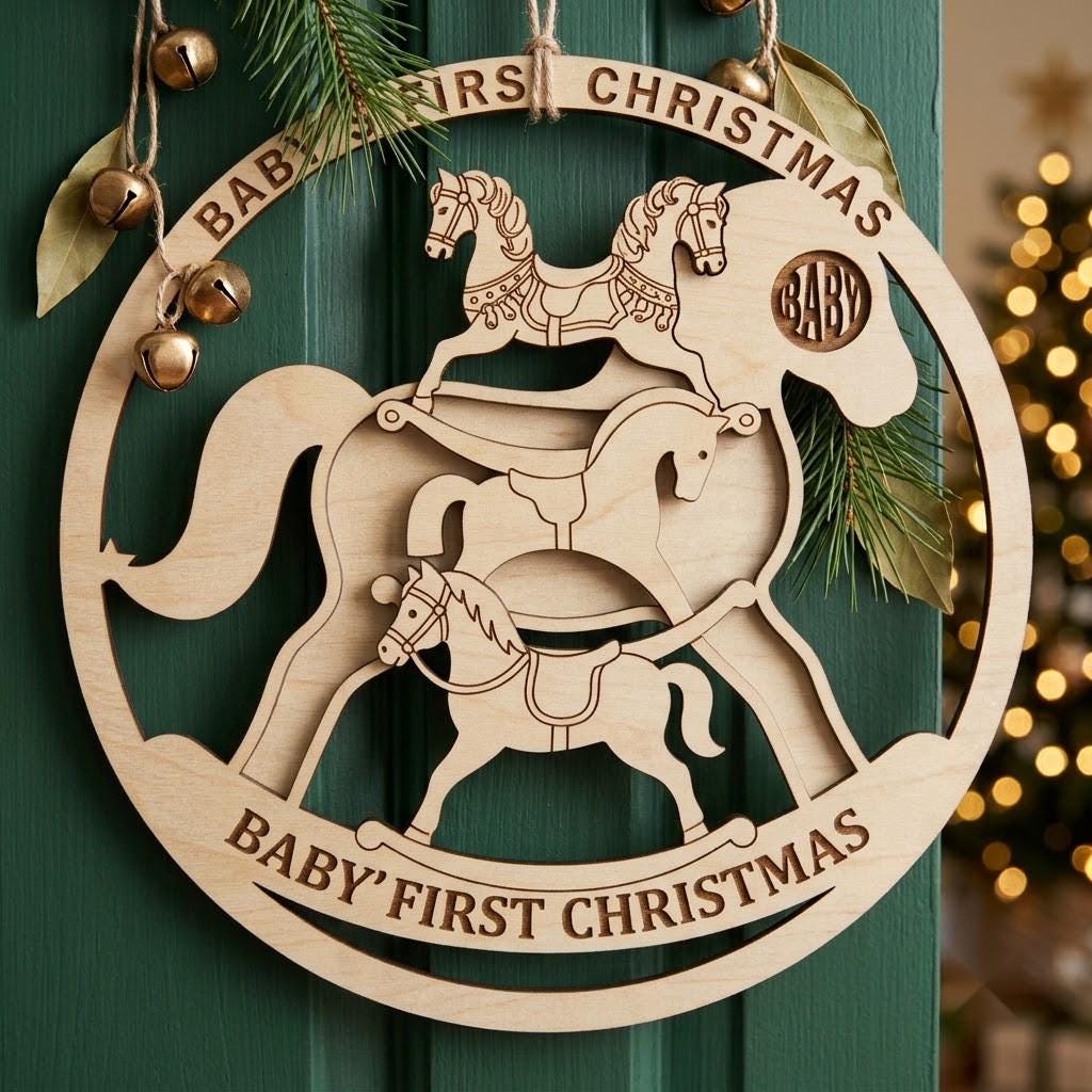 Baby First Christmas Door Sign, New Home Key Keepsake, Milestone Ornament File